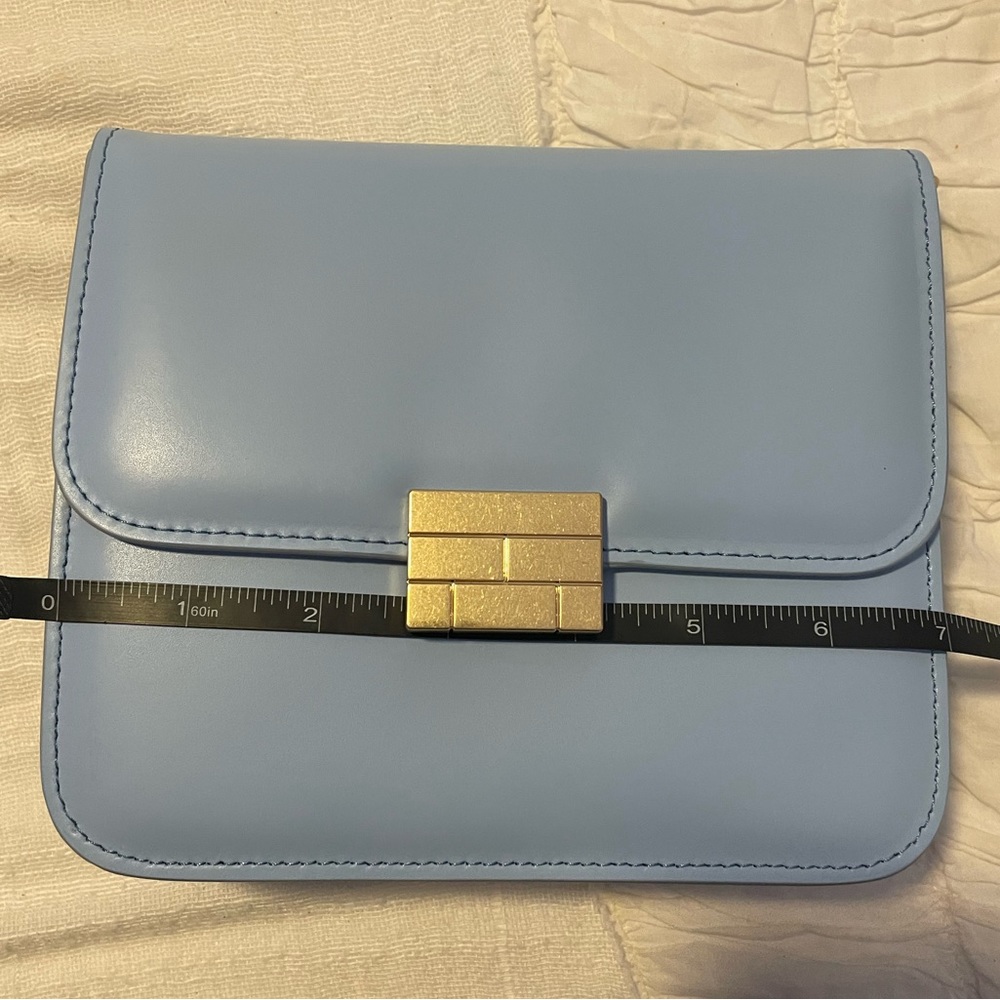 Frame Le Signature Mini Smooth Leather Crossbody Bag In Chambray Blue - Picture 7 of 9